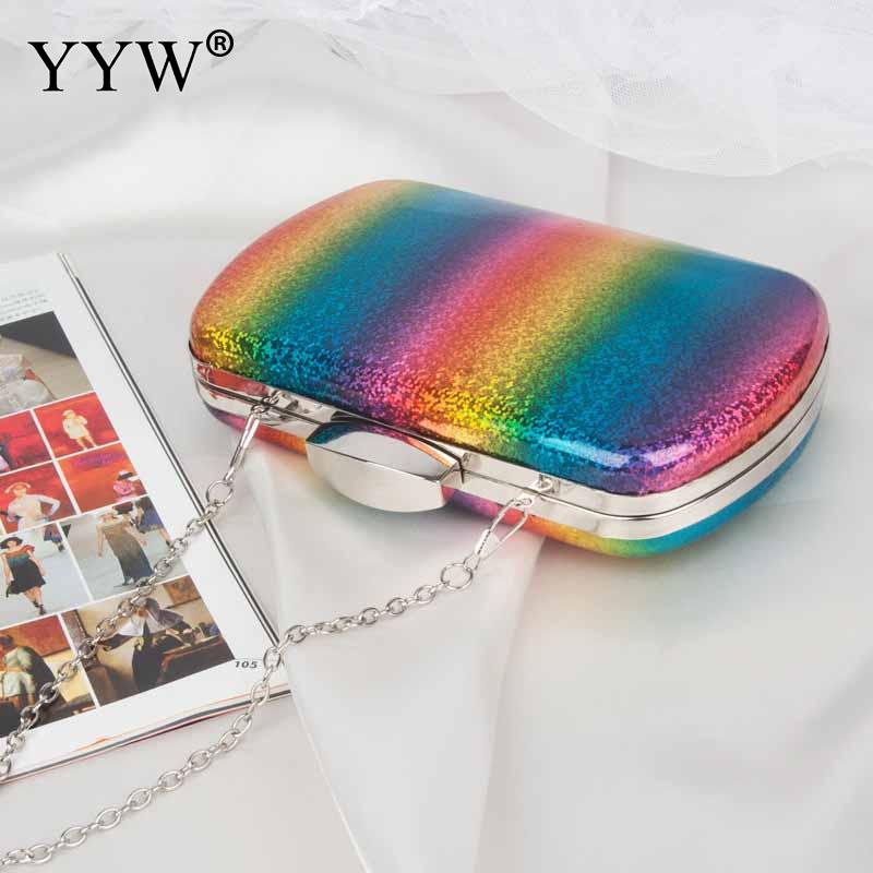 Rainbow Doos Avondtasje Vrouwen Elegante Tas Party Wedding Clutch Purse Vrouwelijke Mini Gelei Keten Schoudertas