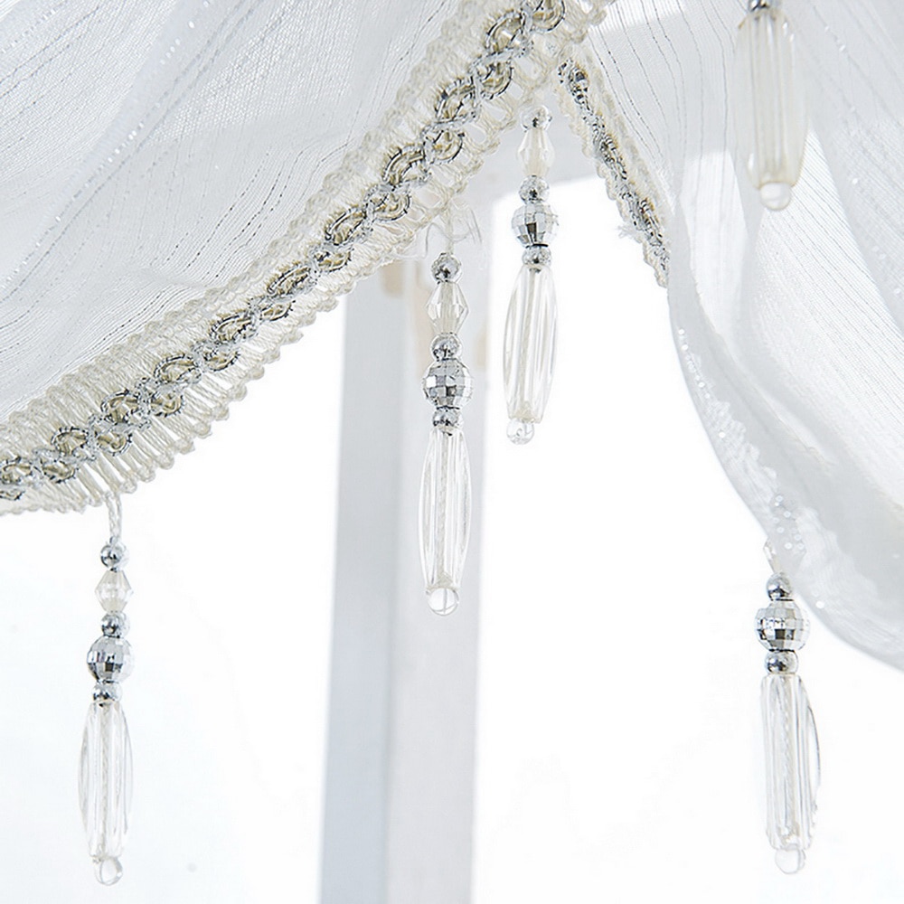 Vandfald valance gardiner sølv silke linje luksus beaded gardin valance ren vindue gardiner til køkken stue