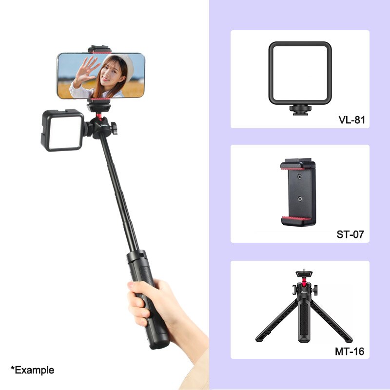 Ulanzi mt -16 stativ stativ med kuglehoved koldsko forlængelsesstang selfie stick til led lys mikrofon mikrofon smartphone kamera slr: Med ledet holder