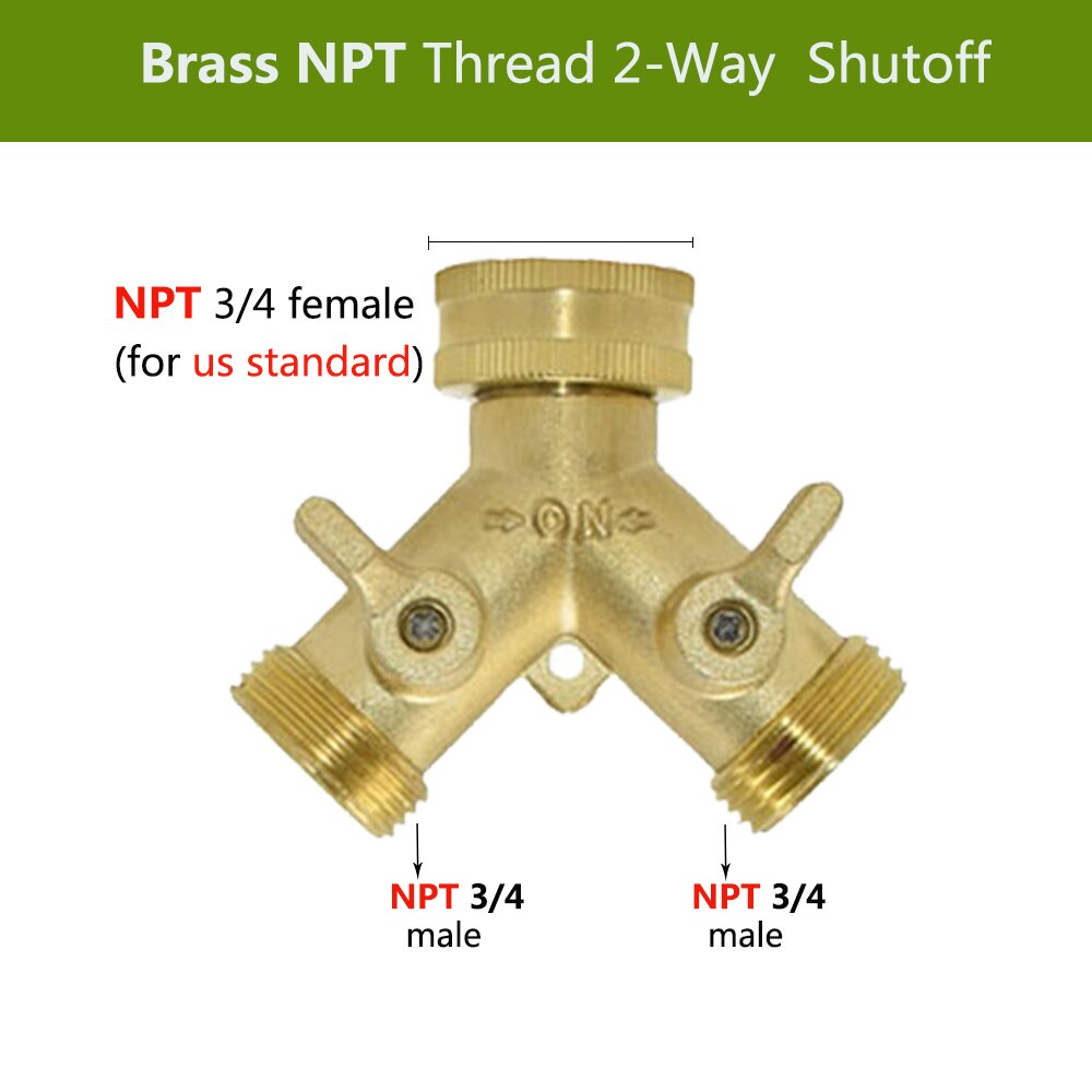 3/4 ''16Mm Zware Messing Y Splitter Bsp/Npt Dual Outlet Tap Connector 2 Way Adapter 2 kleppen Tuin Irrigatie Gewrichten
