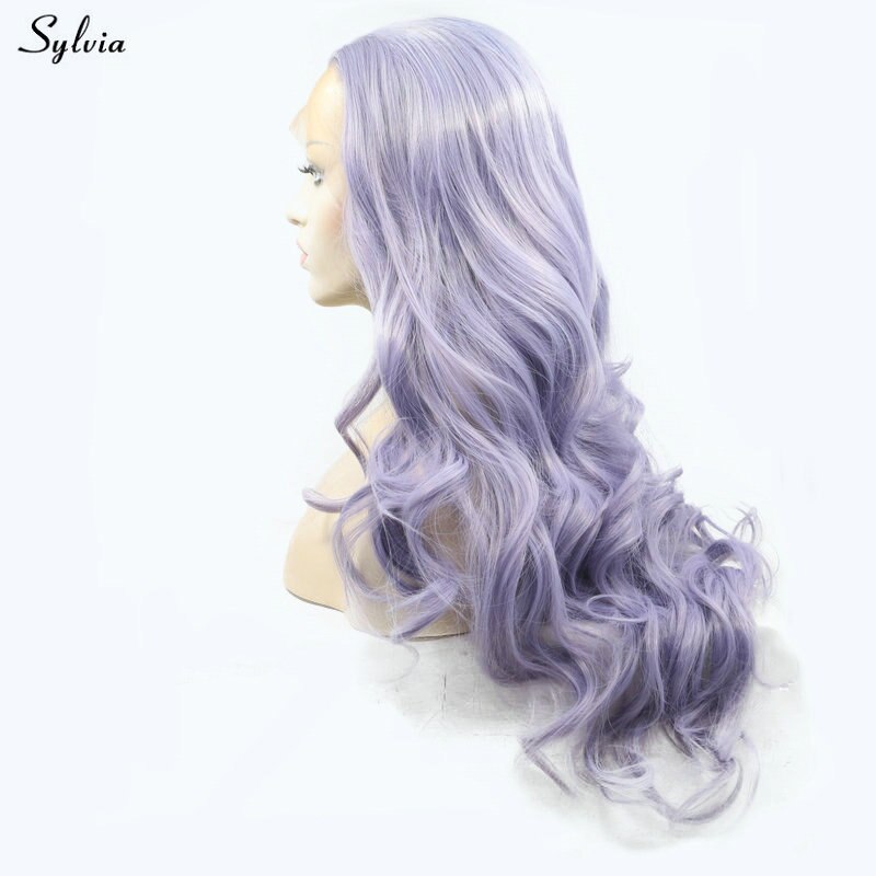 Sylvia Long Lilac Purple Hair Bouncy Curly Synthetic Lace Frontal Wigs Glueless Heat Resistant Fiber Natural Hairline For Women