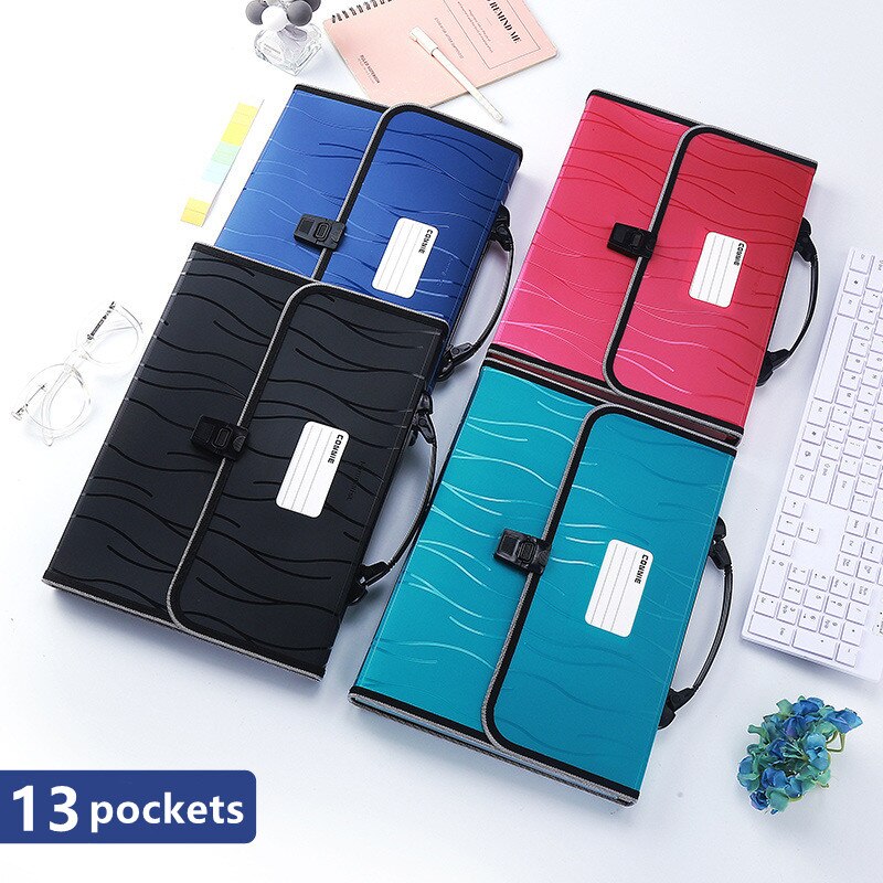 13 Pockets Expanding Wallet With Portable Handle Office A4 Letter Size Document Bag Accordion Filling File Folder Large Capaticy