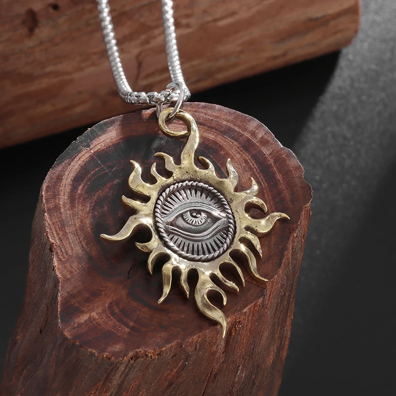 Colgante Vintage de ojo de sol de Dios, collar de ojo que todo lo ve, joyería de amuleto religioso para hombres y mujeres