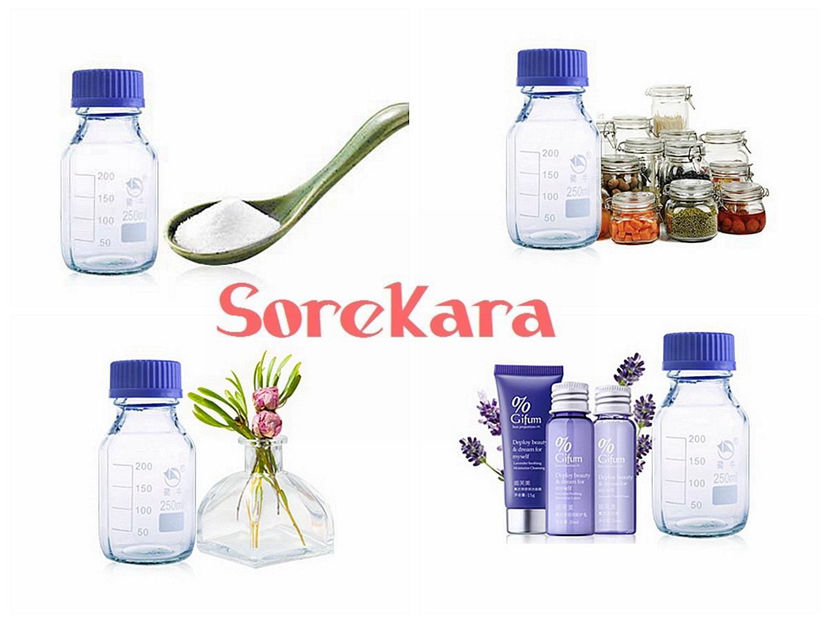 100ml/250ml/500ml Graduated Round Glass Reagent Bottle Blue Screw Cap Screw On Cover Flask