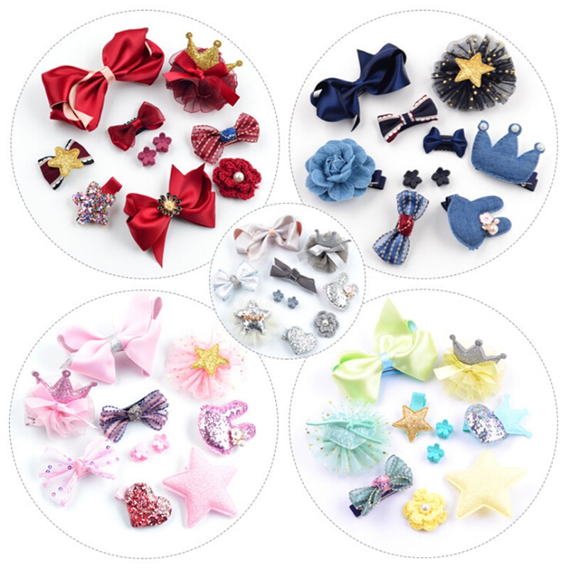 Focusnorm 10 Pieces/Set Toddler Baby Girl Hair Accessories Bowknot Animal Lace Tiaras Hair Hip Headwear For Girl