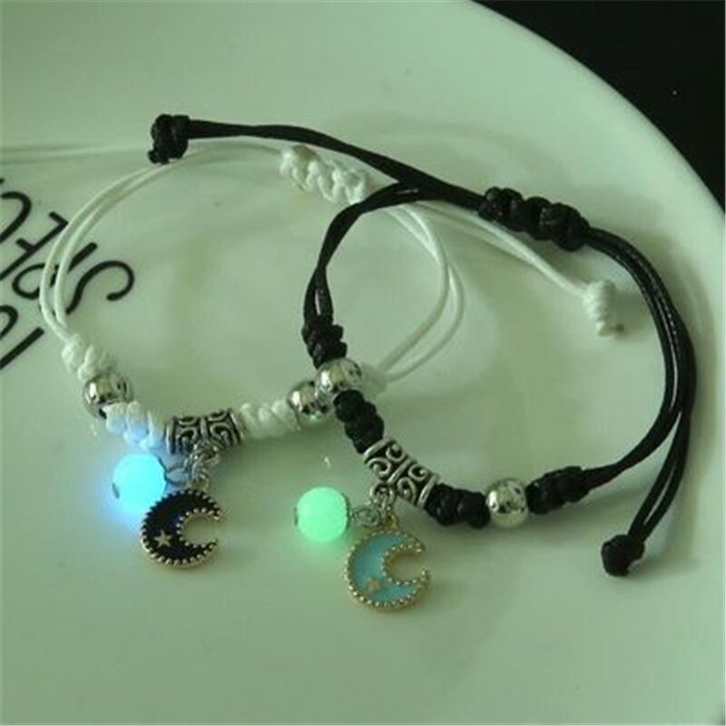 2023 Bracciale luminoso gatto stella luna coppia fascino fatto a mano corda regolabile braccialetto amico abbinato amore infinito gioielli regali: Oro scuro