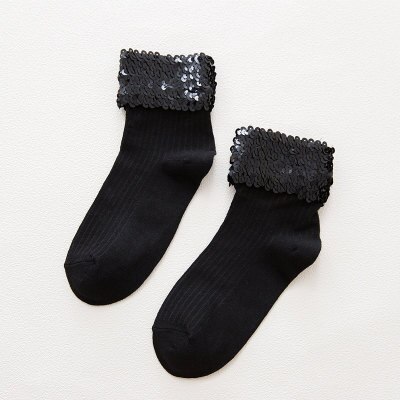 Ropa de calle Chic calcetines de lentejuelas brillantes hechos a mano para mujer. Calcetines cortos informales de Color gris liso para mujer. Calcetines con lentejuelas plateadas para mujer: 002