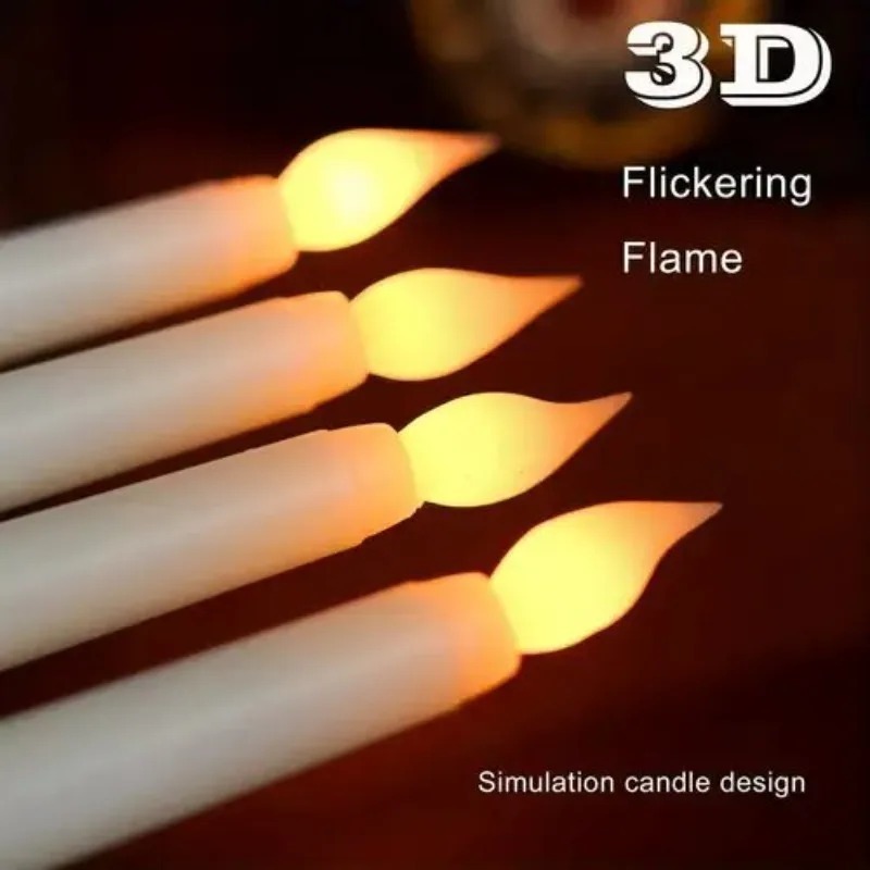Long Christmas LED Candles Flameless Battery Powered Pointed Candle Light Church Flickering Candle Light Festival Party Decor