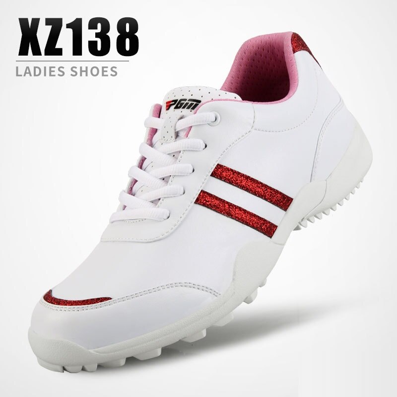 PGM Women Golf Shoes Anti-slip Breathable Golf Sneakers Ladies Super Fiber Waterproof Shoes Outdoor Sports Leisure Trainers: Red / 7.5