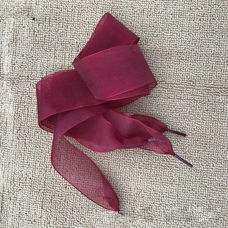 1 Paar 110Cm Mode Shoestrings Vrouwen Schoenveters Platte Zijde Satijn Lint Veters Sneakers Sport Schoenen Kant Boog: Wine Red