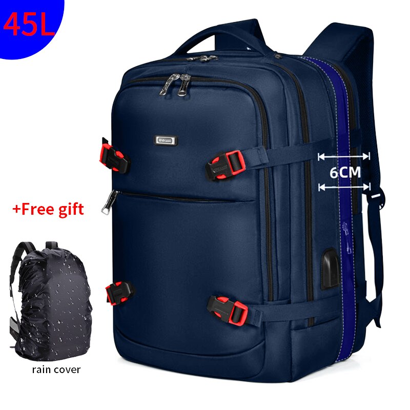 2022 WIERSOON 45L Male Expandable Large Capacity Traveling Backpack for 17 inch Laptop Men's Backpack Approved Weekender Bag: 50303Blue
