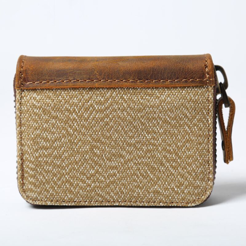 Retro canvas gestikte leren kaarthouder, mannelijke kaarthouder, ultradunne id-kaarthouder, grote capaciteit, compacte kaarthouder: Khaki