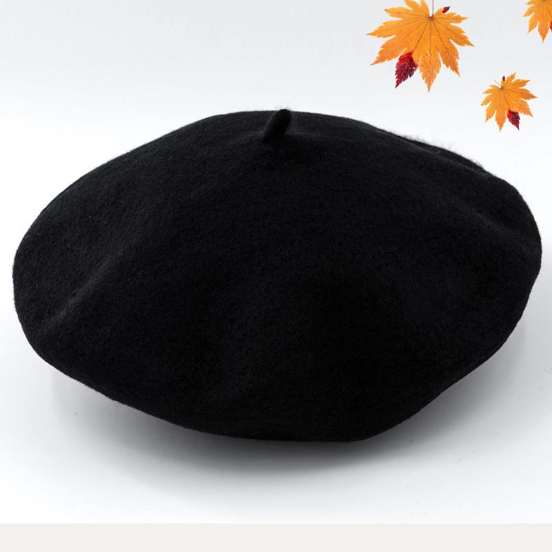 Höst vinter hattar för tjejer ull baskrar mjuk varm basker målarkeps barn tjejer basker hatt mössor gorras planas bra: Svart