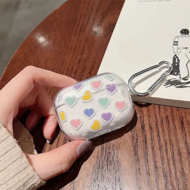 Ins dessin animé Bling paillettes souple TPU étui pour écouteurs pour Airpods Pro 2nd mignon coeur étui pour AirPods 1 2 3 4 2024 couverture boîte de chargement