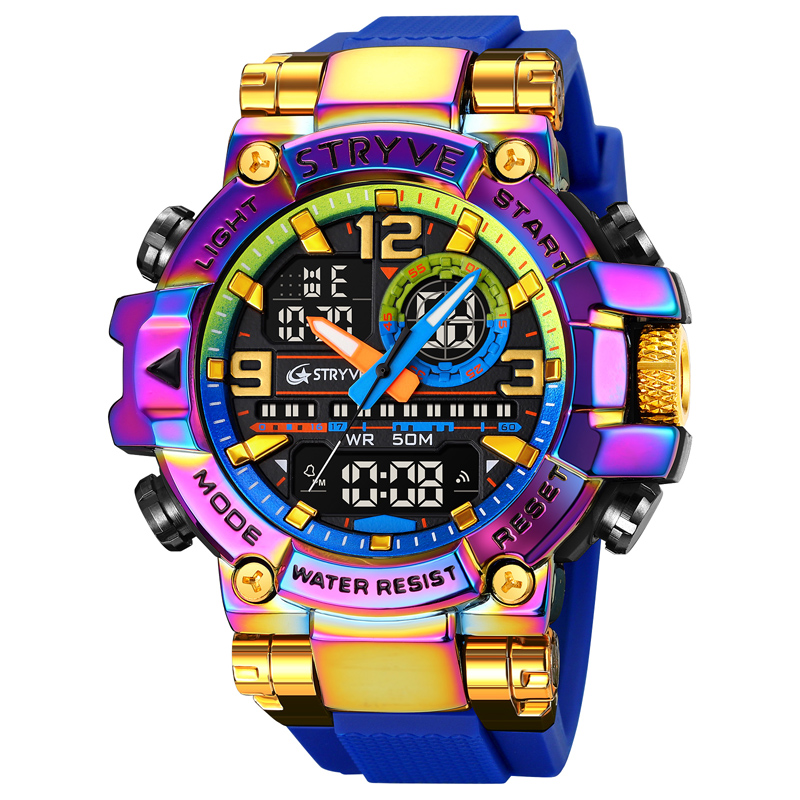 STRYVE Watch 8029 Popular Sports Men's Watch Good Analog-Digital Dual Movement Calendar Luminous Waterproof Watches: black