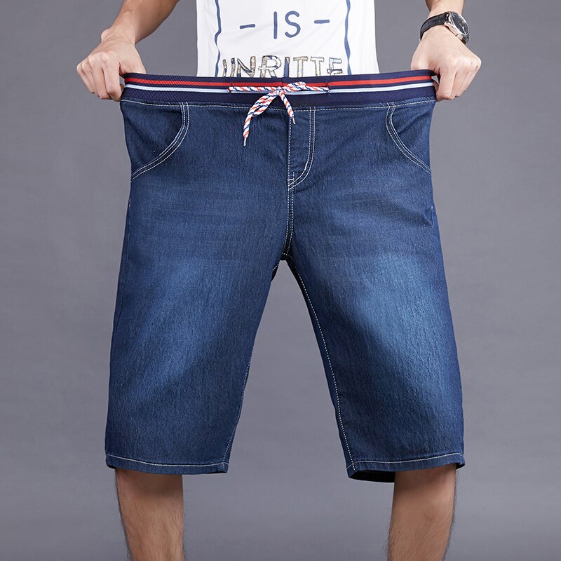 Summer Men's Bermuda Straight Denim Shorts Business Casual Elastic Waist Drawstring Jeans Shorts Plus Size 55 56 58