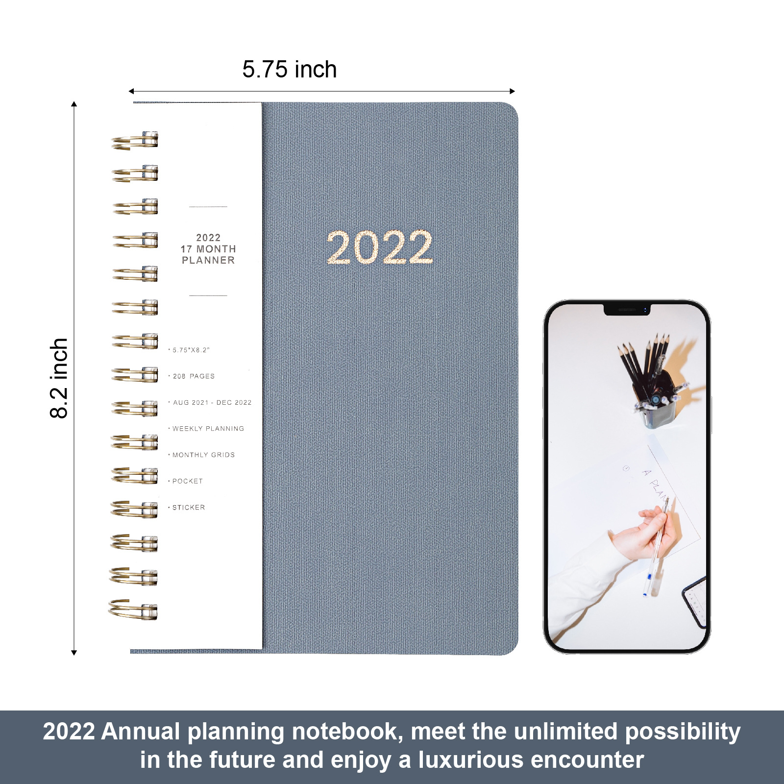 A5 2022 Diary Weekly Planner Agenda Spiral Organizer Notebook Index Sticker Goals Habit Schedules Stationery School Supplies