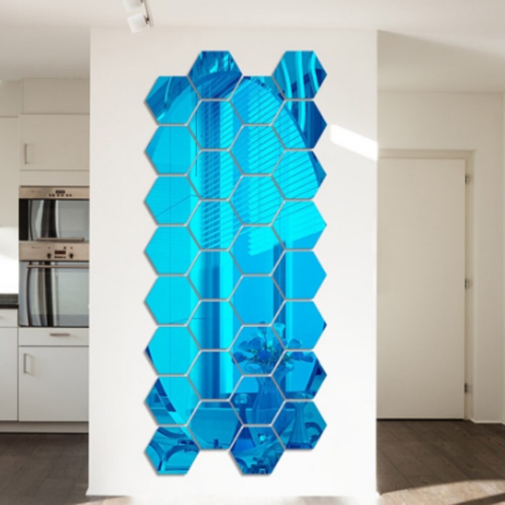 1PC DIY 3D Mirror Wall Sticker Hexagon Stereoscopic Decorative Mirror Wall Stickers Living Room Decor Art Wall Decoration