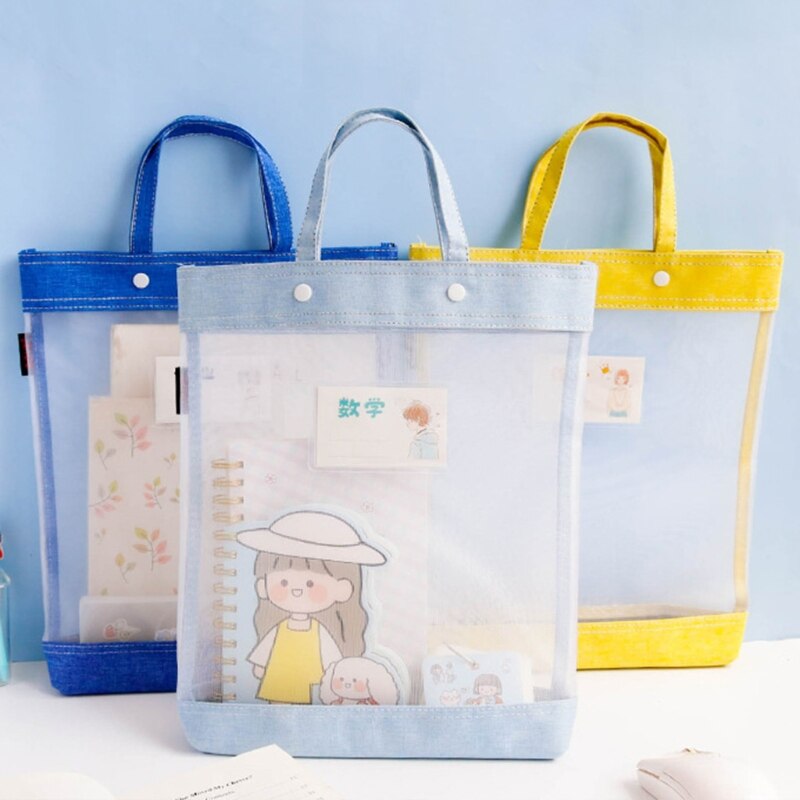 Transparent portatif En Nylon École Fourre-Tout Document Porte-Fichiers Étudiant Classification Idéologique Snap Sac De Rangement