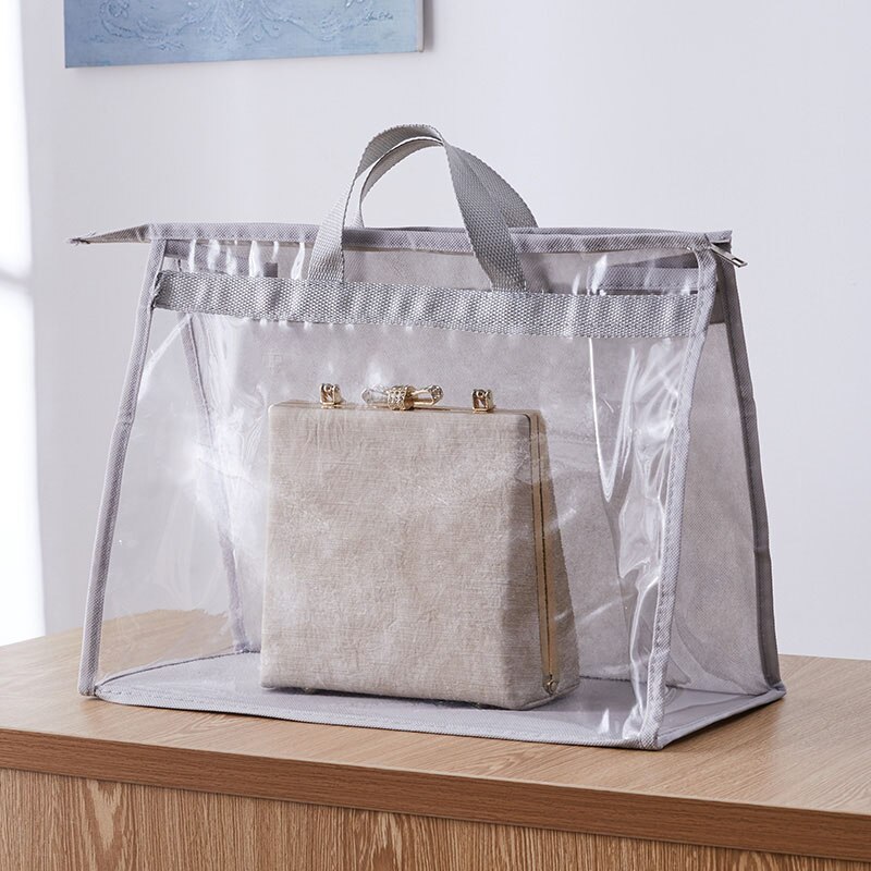 Bolsa de almacenamiento transparente, para mujer, para guardar el polvo en el armario, bolsa colgante organizador con cremallera, a prueba de humedad, protección: Gris / S