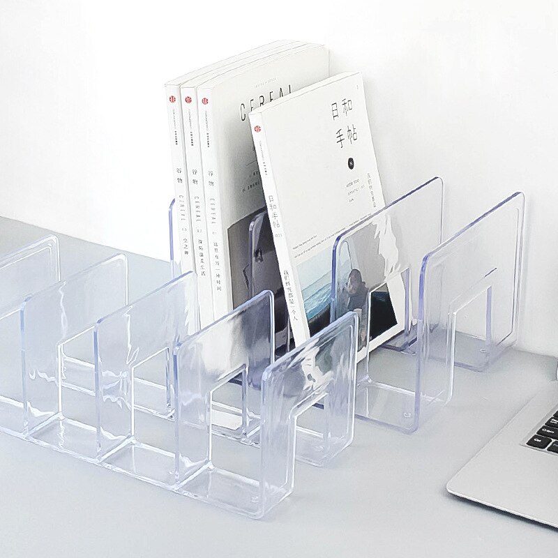 Sujetalibros de acrílico transparente, soporte de almacenamiento para revistas de plástico, estante para libros, organizador escolar, accesorios de mesa de oficina