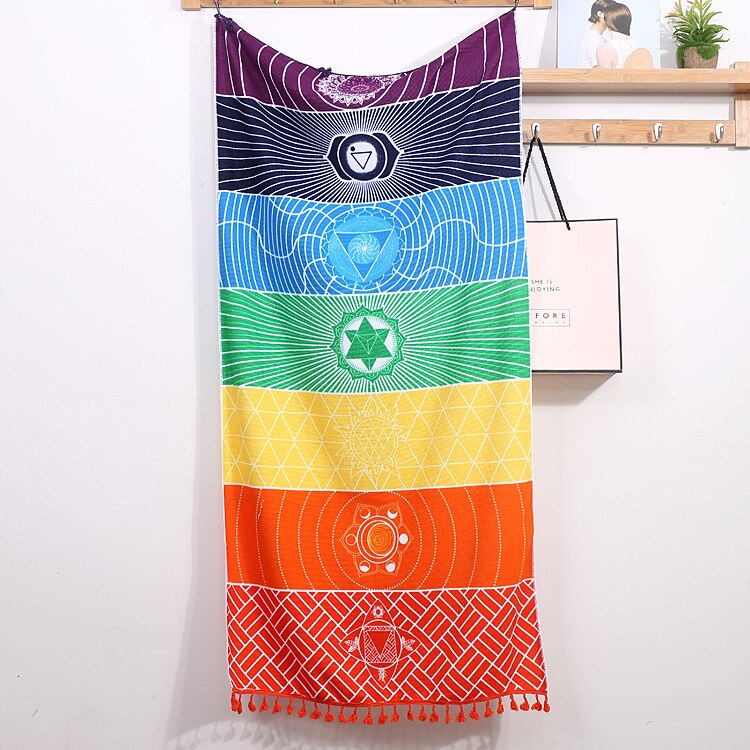 Mandala Meditatie Energie Regenboog 7 Chakra Tapijt Muur Opknoping Doek Bohemian Strand Mat Deken Yoga Shawl Mat Deken Douche