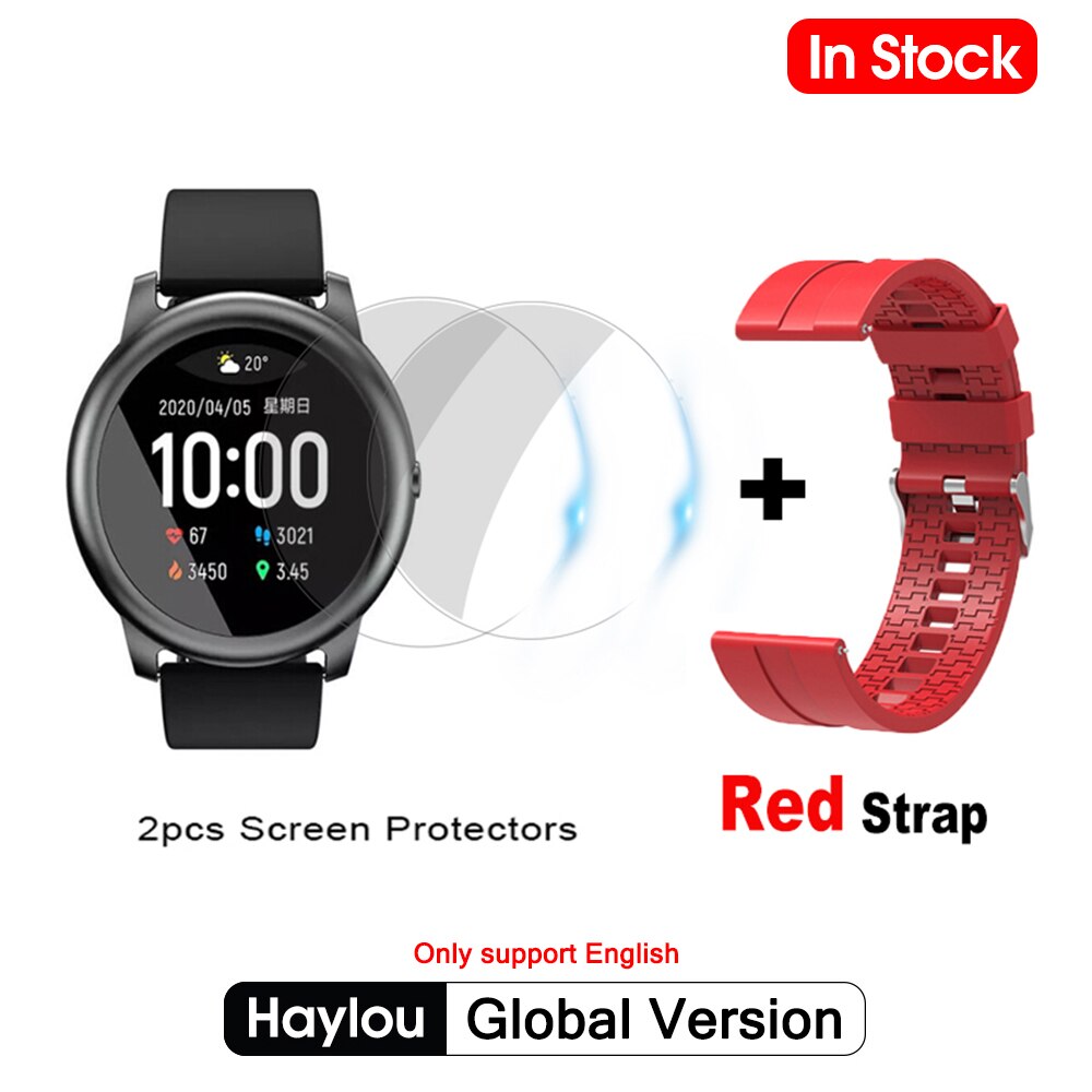 Xiaomi haylou solar smart watch  ip68 vandtæt sport metal rund sag hjerterytme søvn monitor haylou  ls05 til ios android: Tilføj rød rem