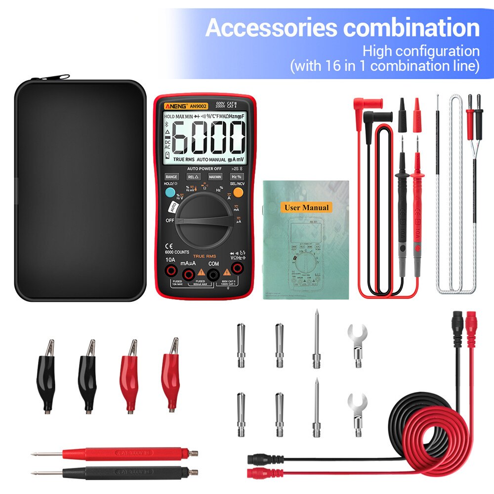 An9002 Bluetooth Digitale Multimeter Professionele 6000 Count Multimeter Ac / Dc Rms Multimeter Auto Range Stroom Spanning Tester: Red