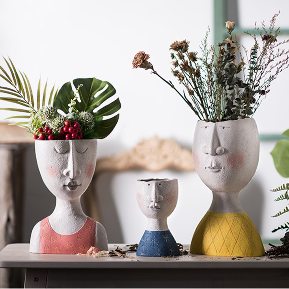 Creatieve Bloempot Hars Artistieke Portret Sculptuur Plant Pot Gedroogde Bloemenvaas Tuin Decoratie Voor Kids Pen Houder