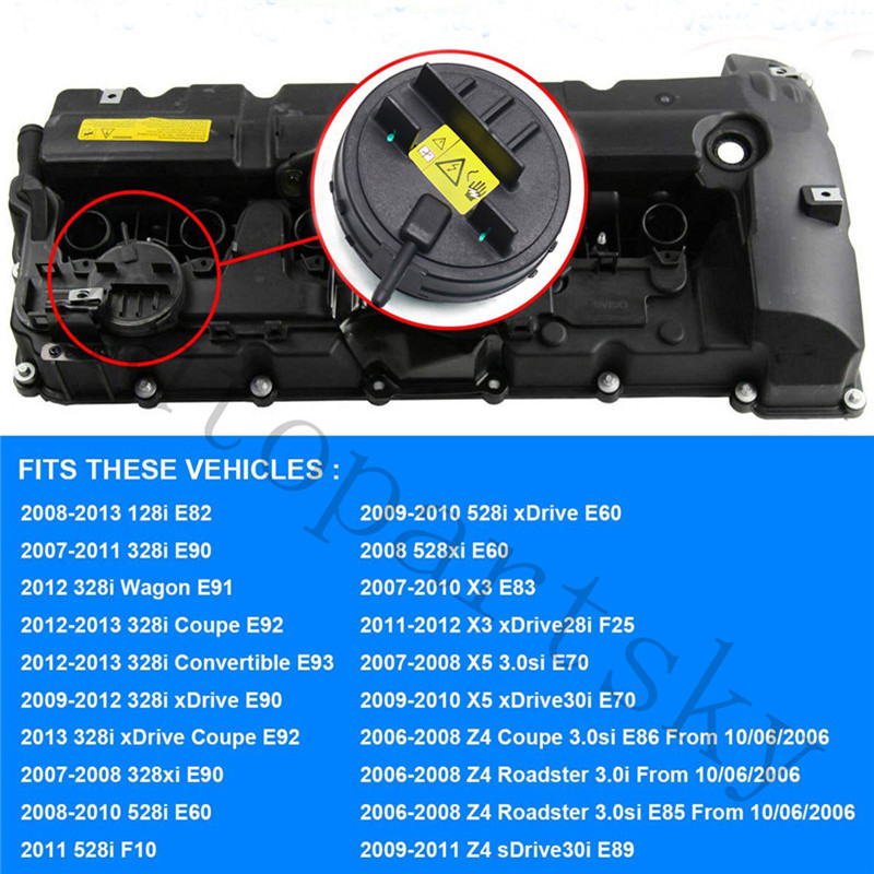 11127552281 11-12-7-552-281 cubierta de válvula de cabeza de ingeniero PCV para BMW E60 E65 E66 e70 E83 E88 E91 F10 N52 128i 328i 528i X3 X5 Z4