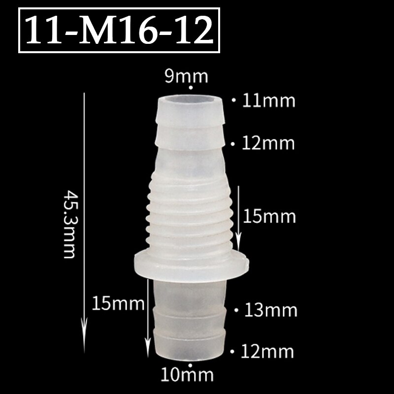 10Pcs 8~12mm M14~M16 Thread PP Straight Connectors Aquarium Fish Tank Plastic Pagoda Joints Food Grade Air Pump Hose Nut Adapter: 11-M16-12