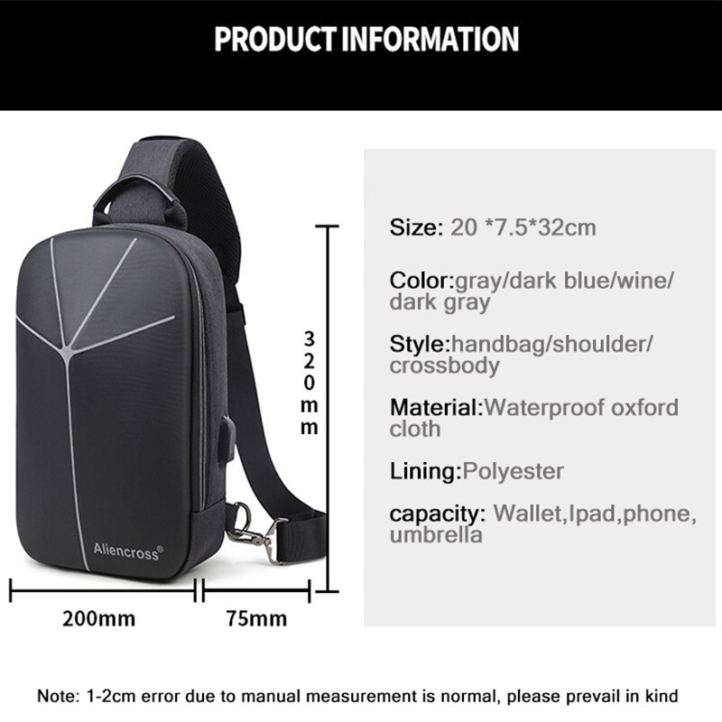 Multifunction Crossbody Bag for Men Anti-theft Shoulder Messenger Bags Male Waterproof Short Trip Chest Bag Pack