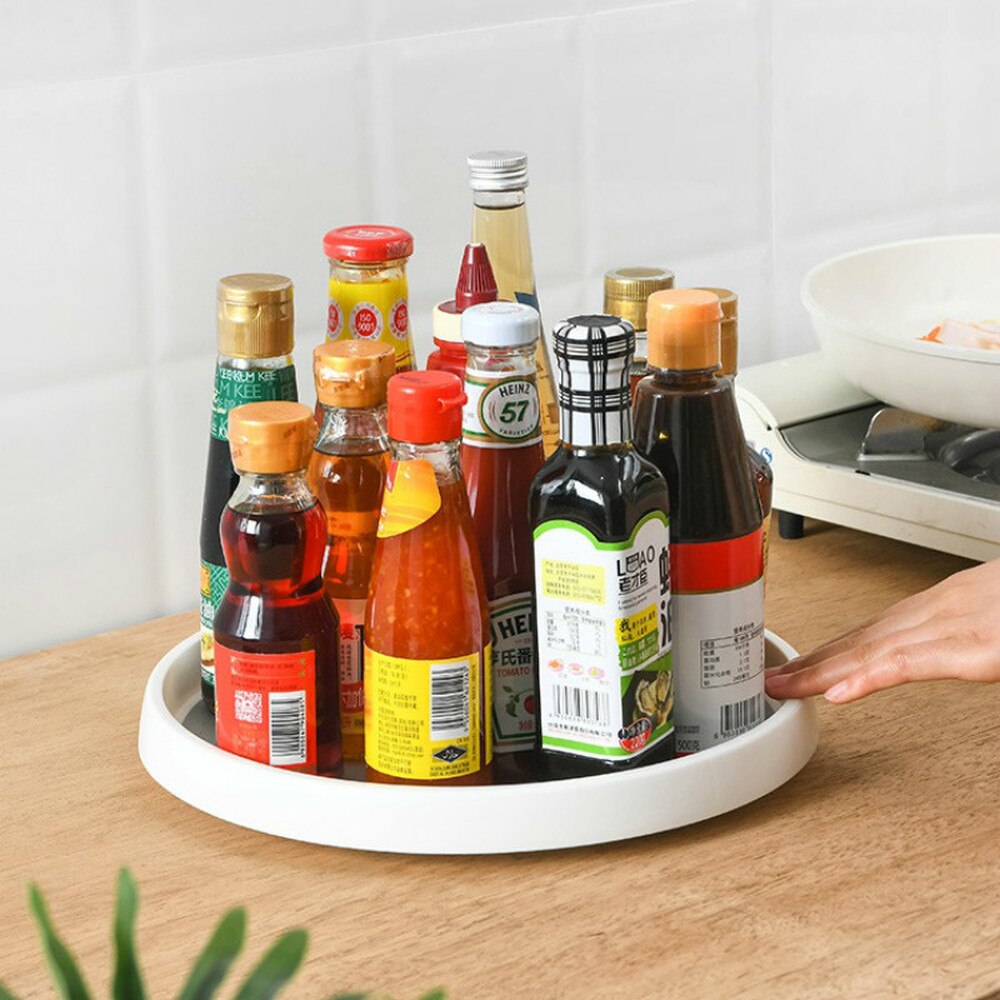 Round Rotatable Kitchen Storage Box Desktop Cabinet Spice Bottle Spices Rack Artifact Rotating Storage Turntable Tray MJ70803