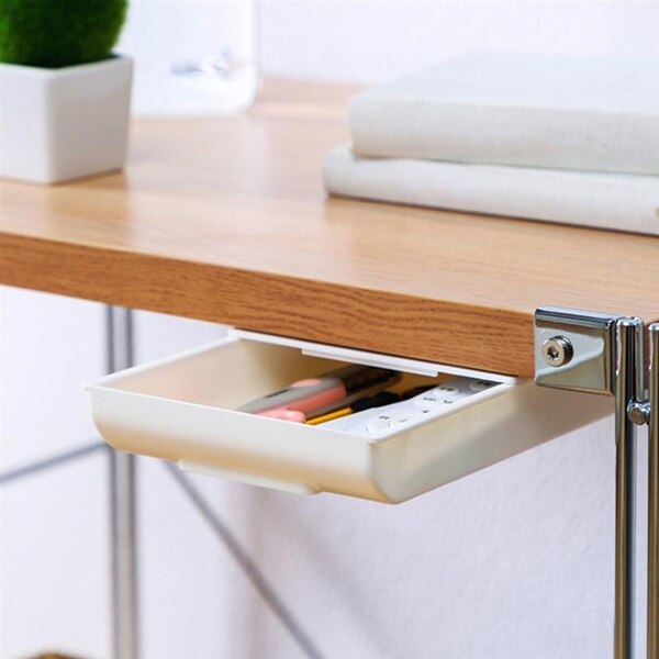 Self-Adhesive Hidden Desk Storage Drawer Table Organizer Box Under Desk Paste Stationery Sundries Tray Storage Case Holder