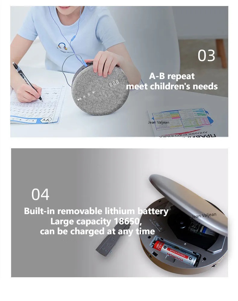 Multifunktionaler tragbarer CD-Player DVD/VCD Zwei-Wege-Bluetooth Eingebauter Lautsprecher Wiederaufladbarer Videoplayer Infrarot-Fernbedienung