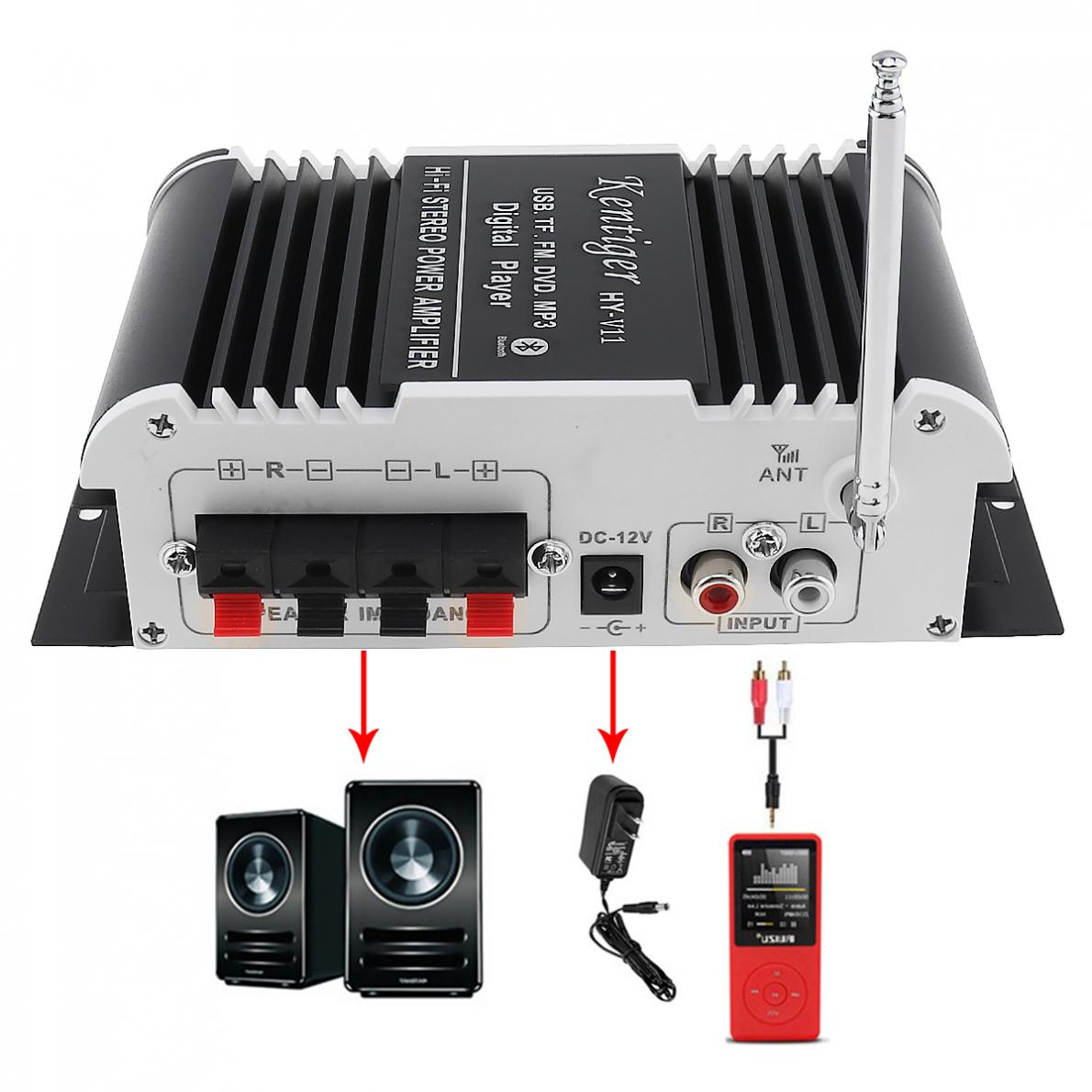 HIFI Car Audio Power Amplifier 2 Channel FM Radio Digital Player Sound Stereo Amplifier Support SD USB DVD MP3 Input