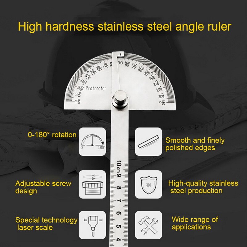 10cm Ruler Silver Stainless Steel Round Head 180 Degree Protractor Angle Finder Measuring Ruler Machinist Tool