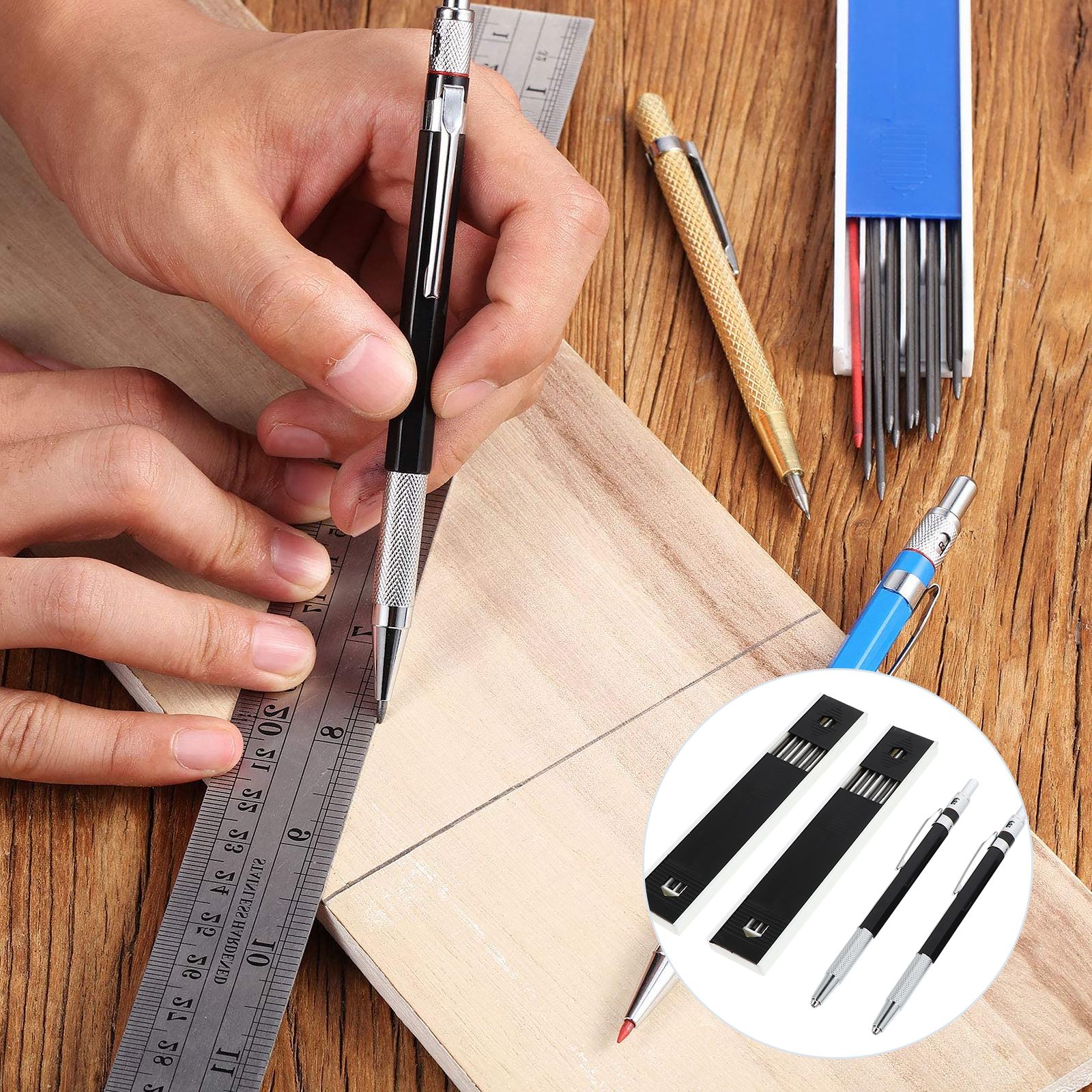 2 Sets Mechanical Pencil Automatic Lead Pencil Carpenters Drawing Marking Device