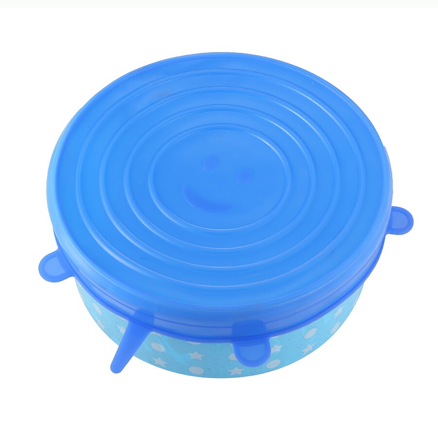 Tapas elásticas de silicona de grado alimenticio para tapa Universal de plástico transparente para comida, cuenco, olla, 6 uds.