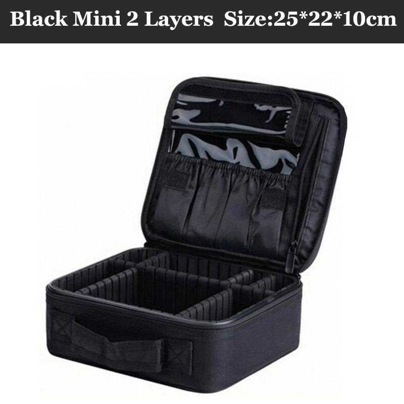 Frauen Kosmetik Tasche Reise Make-Up Organizer Professionelle Machen Up Box Kosmetik Tasche Taschen Schönheit Fall Für Make-Up Künstler: Black Mini 2 Layers