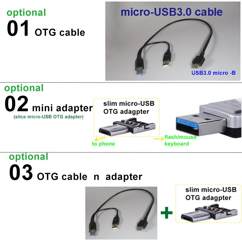 PCTONIC Micro-USB3.0 kabel met extra extra USB voeding EEN type man micro-B voor Mobiele Harde schijf HDD OTG Kabel