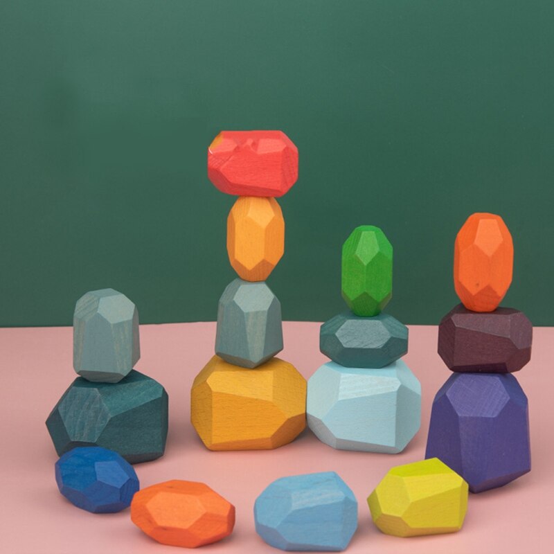 Regenboog Gekleurde Houten Stone Kids Bouwsteen Educatief Speelgoed Creatieve Nordic Stijl Stapelen Blok Spel Kinderen