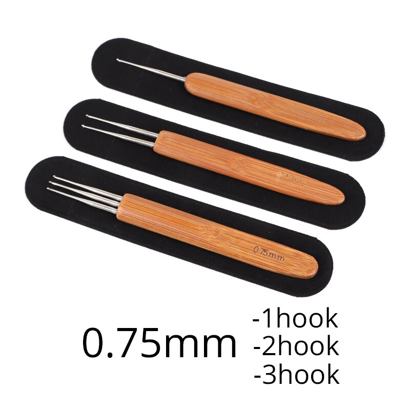 Juego de ganchos de ganchillo para extensiones de cabello, agujas de tejer con mango de bambú para Dreadlocks, herramienta de rastas de pelo, 0,5/0,75 Mm: 0.75mm1-2-3 hook3pcs