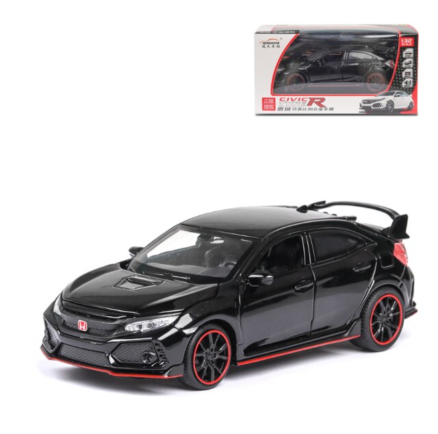 Toy 1:32 HONDA CIVIC TYPE-R Diecasts &amp; Vehicles Metal Car Model Sound Light Toys For Children Christmas Collection: Black With Box