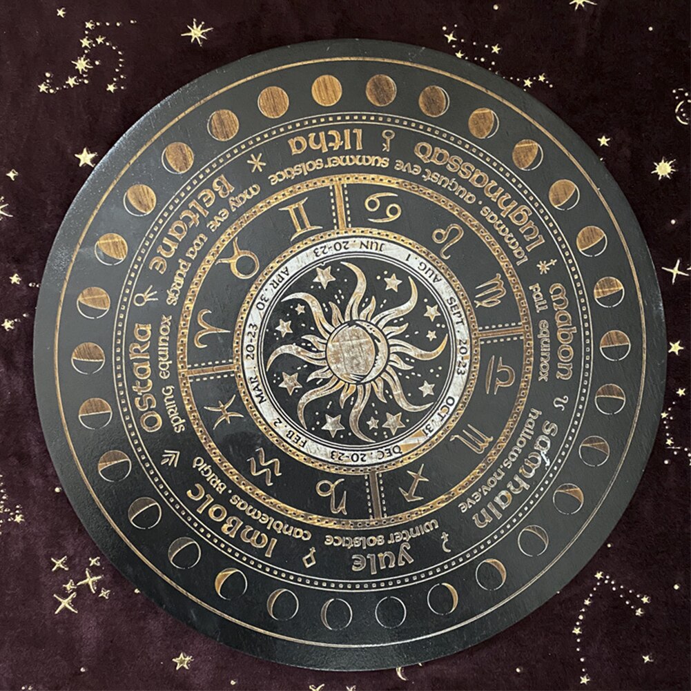 Indoor Outdoor Wood Engraved Board Altar Pentacle Multifunction Bedroom Zodiac Wheel Sign Home DIY Party Mystic Round Crafts