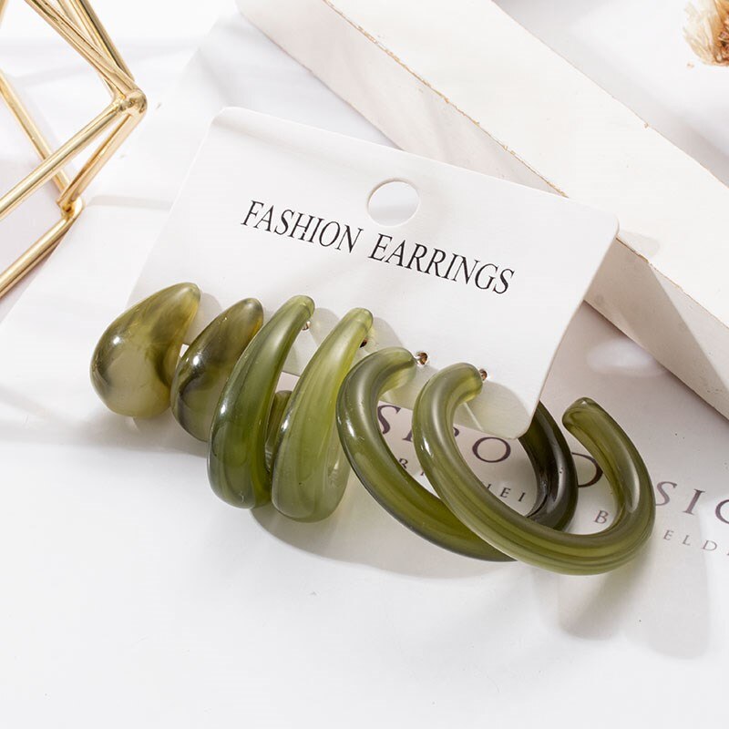 Grandes boucles d'oreilles géométriques en acrylique pour femmes, ensembles de perles, accessoires tendance, bijoux,: Gold 1029