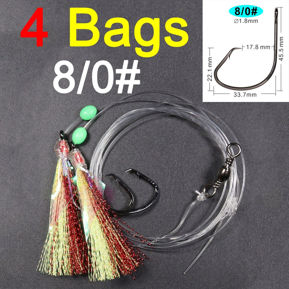 ICERIO 4 Taschen 2 Kreis Haken Sabiki Rig Snapper Rigs Salzwasser Angeln Flashabou Schwanz Rigs Größe 4/0# 5/0# 6/0# 7/0# 8/0#: 4bags Size 8I0