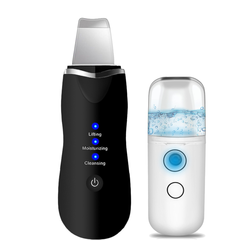 Ultrasonic Skin Scrubber Facial Peeling Pore Cleaner Exfoliator Face Blackhead Remover Spa Nano Sparyer Steamer: black no box