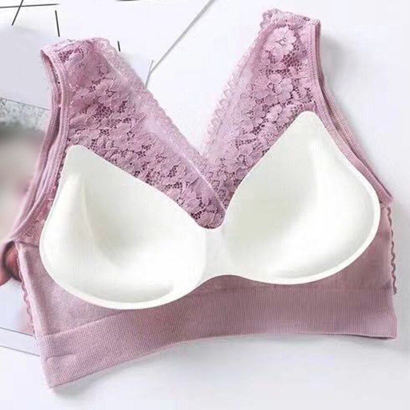 Sømløst undertøy dyp v-hals bralette sommer blonder trådløse bher dameundertøy myke aktive bh'er med stor stropp