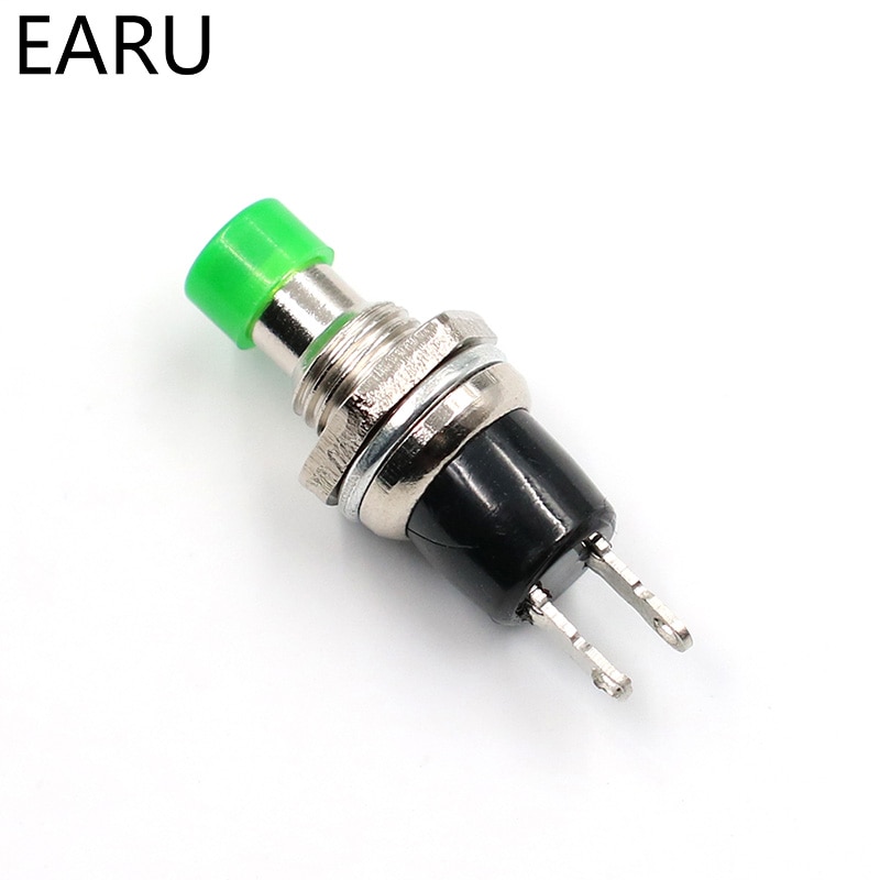 10Pcs Mini Micro DIY 7mm Thread 2 Pins Momentary Push Button Switch Red Black White Blue Yellow Green Lockless Self-rest ON/OFF: Green